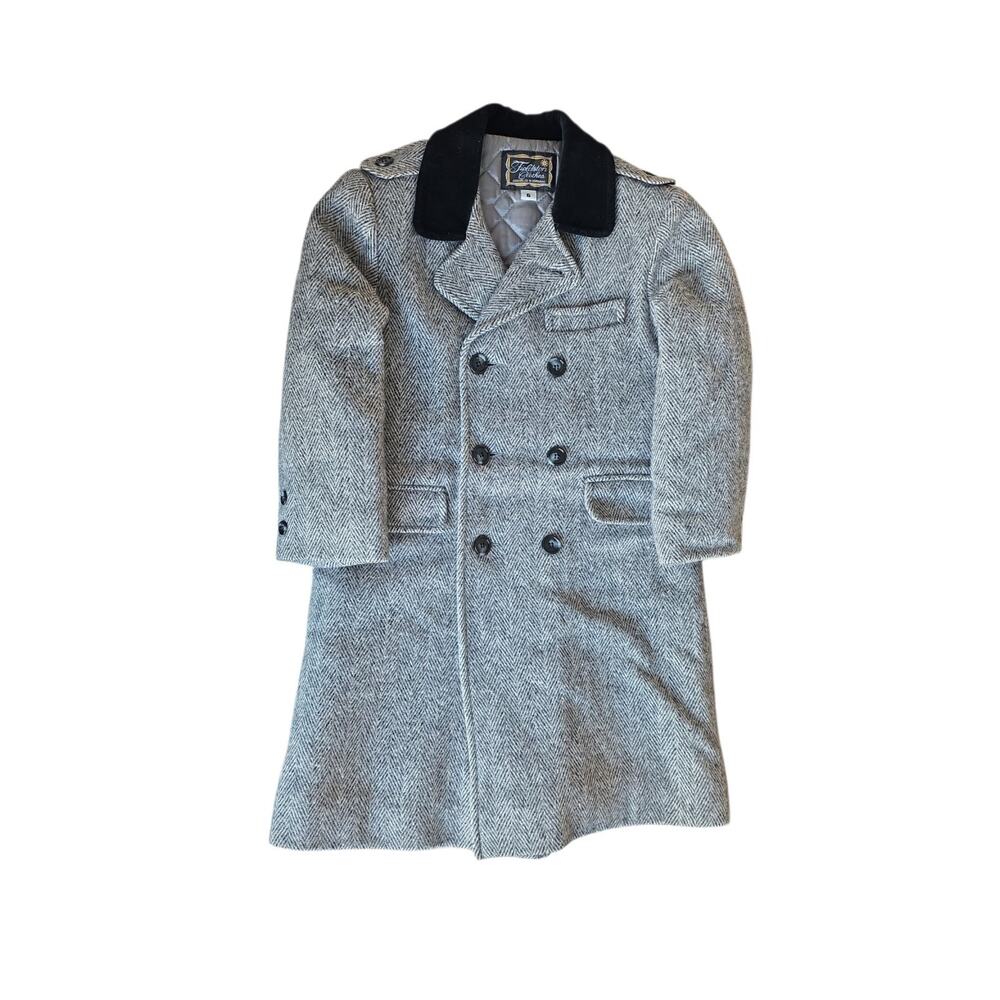 FIELDSTON CLOTHES Gray Double Breasted Pea Coat with Velvet Collar, size 6 USA